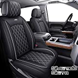 Aierxuan Seat Covers for Cars Full Set Pickup 2007-2022 GMC Sierra Chevy Chevrolet Silverado 1500 2500HD 3500HD Crew Double Extended Cab Waterproof Leather Seat Protectors (Full Set, Black-White)