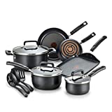 T-fal Signature Nonstick Cookware Set 12 Piece Pots and Pans, Dishwasher Safe Black