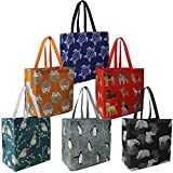 BeeGreen Reusable Grocery Bags Set of 6 Lightweight Recycling Shopping Totes with Long Handle Durable Portable Shopper Baggies for Groceries Supermarket Gift Cute Animal Grey Red Navy Black Green