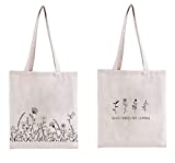 Floral Cotton Canvas Tote Bag Minimalist Bouquet Tote Bag Reusable Canvas Shopping Grocery Bags Wildflower Botanical Boho Gift for Women