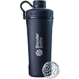 BlenderBottle Radian Shaker Cup Insulated Stainless Steel Water Bottle with Wire Whisk, 26-Ounce, Matte Black