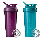 BlenderBottle Classic Shaker Bottle Perfect for Protein Shakes and Pre Workout, 28-Ounce (2 Pack), Plum/Plum and Teal/Teal