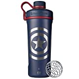 BlenderBottle Marvel Radian Shaker Cup Insulated Stainless Steel Water Bottle with Wire Whisk, 26-Ounce, Captain America Shield