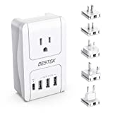 BESTEK International Travel Adapter, 3000W Universal Travel Adapter for Hair Dryer, Curling Iron 30W USB C PD Travel Charger Adapter with Worldwide Wall Plugs for US, UK, AU, EU and Asia, PD 3.0