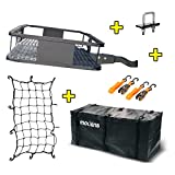 Mockins Steel Cargo Basket | 60" L X 20" W X 6" H Hitch Mount Cargo Carrier with Cargo Bag and Net | with a Hauling Weight of 500 lbs & a Folding Arm to Preserve Space When Not in Use