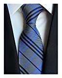 Men's Blue Grey Ties Trendy Tartan Plaid Narrow-width Wedding Necktie for Grooms