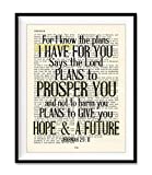 For I Know the Plans I Have for You, Jeremiah 29:11, Christian Unframed Reproduction Art Print, Vintage Bible Verse Scripture Wall and Home Decor Poster, Inspirational Gift, 5x7 inches
