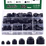 Keadic 161Pcs Bolt Covers Screw Caps Plastic Nut Assortment Kit with Storage Box, M4 M5 M6 M8 M10 M12 Durable Nylon Insert Locknut for Matching Screws or Bolts, Black