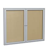 Ghent 36"x48" 2-Door Outdoor Enclosed Vinyl Bulletin Board, Shatter Resistant, with Lock, Satin Aluminum Frame - Caramel (PA23648VX-181), Made in the USA