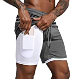 Leidowei Men's Workout Running 2 in 1 Shorts 7" Lightweight Gym Yoga Training Sport Short Pants Dark Grey X-Large