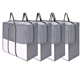 126L 4Pack Large Bottom Clear Window Capacity Clothes Storage Bag Organizer with Reinforced Handle Sturdy Fabric for Comforters, Blankets, Bedding, College Carrying, Moving, Christmas Decorations, Wreath Storage, Under the Bed Storage,Square Dark Grey