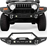OEDRO Front Bumper Compatible for 87-06 Jeep Wrangler TJ & YJ & LJ Rock Crawler Bumper with Winch Plate Mounting & 4X LED Lights & 2X D-Rings Off Road
