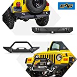 EAG Steel Heavy Duty Front Bumper W/Winch Plate&D-Rings and Rear Bumper Fit for 87-06 Wrangler TJ YJ