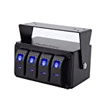 Switchtec 4 Gang Rocker Toggle Switch, 5 Pin 12V, 20 Amps Aluminum Panel Blue Backlit Led, Pre-Wired All in Surface Mount Box Enclosure. Marine Boat, Truck Vehicles, Automotive Lights, RV (4 Blue)