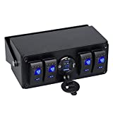 4 Gang Rocker Toggle Switch 12V Panel USB Quick Charger & Voltmeter Blue Led All are Pre-Wired in Surface Mount Box Enclosure Indicator for RV Vehicle Truck Trailer Yacht