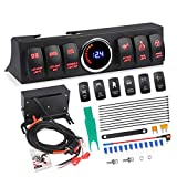 WATERWICH 6-Switch Pod Toggle Switch Panel Overhead and Source Control System Box Wiring Harness Kit with 12 Switch Covers & a Switch Clip Remover Compatible with Jeep Wrangle (Red)