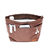 iN. Purse Organizer Insert with zipper, Nylon fabric Storage Bag with handles, for womens Handbags & Tote bags, neverfull, lightweight large sized Brown