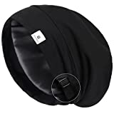 YANIBEST Silk Satin Bonnet Hair Cover Sleep Cap - Pure Black Adjustable Stay on Silk Lined Slouchy Beanie Hat for Night Sleeping