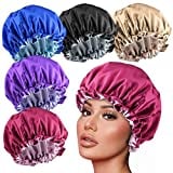 5pcs Drawstring Large Satin bonnet for Black Women, Double Layer Reversible Silk Hair Cap for Curly Hair Braids,A
