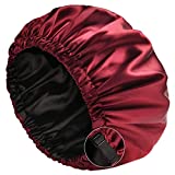 YANIBEST Satin Bonnet Sleep Bonnet Cap - Extra Large, Double Layer, Reversible, Adjustable Satin Cap for Sleeping Hair Bonnet(Large,Wine red)