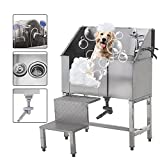 WEHAVEFUN Pet Grooming Tub 34" Dog Wash Station Pet Washing Station Stainless Steel Water Resistant Grooming Tub for Dogs with Removable Door and Ladder