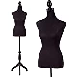 Hkeli Mannequin Torso Female Dress Form Standing Manikin Body Dress 60-67 Inch with Tripod Stand Height Adjustable Woman Body Torso for Sewing Dress Jewelry Display Women, Black