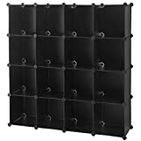 SONGMICS Cube Storage Organizer, 16-Cube Book Shelf, Closet Organizers and Storage, Room Organization, Cubby Shelving for Bedroom Living Room, 48.4 x 12.2 x 48.4 Inches, Black ULPC44BK