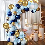 Blue Balloons Arch Garland Kit, Blue Gold White Confetti Latex Balloons for Birthday Party Baby Shower Wedding Graduation Backdrop Decorations Party Supplies 94 Pcs