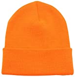 Top Level Beanie Men Women - Unisex Cuffed Plain Skull Knit Hat Cap, Neon Orange