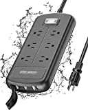 USB Outdoor Power Strip Weatherproof, Waterproof Surge Protector with 3 USB Ports and 6 Outlets, 6 FT Extension Cord, Shockproof Overload Protection, Mountable for Home Office Patio Porch, Black