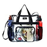 MAY TREE Clear Bag Stadium Approved, Cold-Resistant, Lightweight and Waterproof, Transparent Tote Bag and Gym Clear Bag, See Through Tote Bag for Work, Sports Games and Concerts-12 x12 x6 (Black-L)