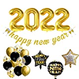 ORDA New Years Eve Party Supplies 2022, 47PCS Happy New Year Decorations Including Gold-Glitter Happy New Year Banner, 2022 Gold Foil Number Balloons, Black and Gold Confetti Balloons, Star Balloons, 4D Balloons