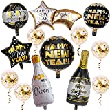 Happy New Year Star Champagne Bottle Balloons and Round Foil Balloons for 2021 New Years Eve Festival Party Decorations Supplies