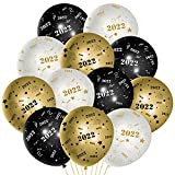 PANTIDE 37Pcs 2022 Happy New Year Balloons 12 Inches Black White Gold Latex Balloons with Ribbon New Year's Eve Party Decoration Supplies for 2022 Graduation Birthday Bridal Shower Wedding Anniversary