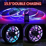 4PCS 15.5'' Adjustable Wheel lights Flow Chasing Series Double Row Chasing Strobe Tire KIT LED Wheel Rim LIGHT UP for Truck Car Bluetooth Controlled