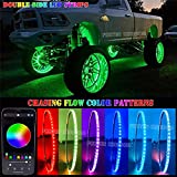 17" Dream Chasing Color Flow Double Sides Illuminated LED Wheel Rings Lights w/Turn Signal and Braking Functionand for Truck All Jeep Offroad Bluetooth Controller
