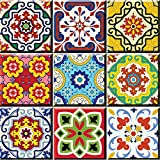 Tile Stickers 24 PC Set Authentic Traditional Talavera Tiles Stickersl Bathroom & Kitchen Tile Decals Easy to Apply Just Peel & Stick Home Decor 6x6 Inch (Mexican Spanish 24pc C55)