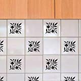 Wall Tile Stickers Decals for Kitchen Bathroom - [16 pcs] Floral Branch Flowers - Vinyl, 3.2" x 3.2", Easy to Apply, Black, Waterproof