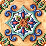 Self-Adhesive DIY Stickers Peel and Stick Wall Backsplash Decals Home Tiles for Kitchen/Living Room/Bathroom in Moroccan Portuguese Mexican Talavera Design - Pack of 6