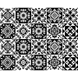 20PCS Black and White Peel and Stick Tile Backsplash Stair Riser Decals, ULENDIS Mandala Style Decorative Tile Stickers, Waterproof Wallcovering for Kitchen Bathroom Furniture Home Decor(199)