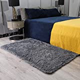 Ophanie 3 x 5 Feet Rugs for Bedroom, College Dorm Room Grey Small Area Rug, Non-Slip Fluffy Shaggy Bedside Floor Soft Shag Fuzzy Plush Indoor Carpet for Kids Boys Teen Home Decor Aesthetic, Nursery