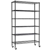 FDW 18x48x82 inch Wire Shelving Unit with Wheels Steel 6 Tier Heavy Duty Layer Rack Storage Metal Shelf Garage Organizer Wire Rack Shelves Adjustable Utility 2100 LBS Capacity,Black