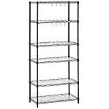 SONGMICS 6-Tier Metal Storage Shelves, Wire Shelving Unit, with Adjustable Shelves, Garage Shelving, Kitchen, Living Room Storage Rack, Shelf Liners, 8 Hooks, Max. Load 264 lb, Black ULGR066B01