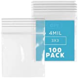 GPI - Pack of 100, 3" x 3" Clear Plastic RECLOSABLE Zip Bags - Heavy Duty, Bulk 4 mil Thick Strong & Durable Poly Baggies with Resealable Zip Top Lock for Travel, Storage, Packaging & Shipping