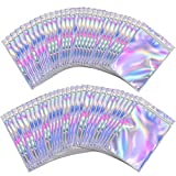 BQTQ 200 Pieces Holographic Ziplock Bags Foil Bag Smell Proof Bags Resealable Metallic Aluminum Foil Bags Pouch for Food Storage(Holographic Color, 2.8 x 4 Inch and 3 x 4.7 Inch)
