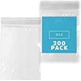 Clear Plastic RECLOSABLE Zip Bags - Bulk GPI Pack of 200 3" x 4" 2 mil Thick Strong & Durable Poly Baggies with Resealable Zip Top Lock for Travel, Storage, Packaging & Shipping.