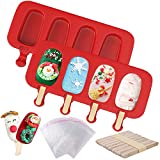 Ozera 2 Pack Popsicles Molds, Homemade Cake Pop Molds Cakesicle Molds Silicone, 4 Cavities Christmas Silicone Molds Maker Ice Pop Molds with 50 Wooden Sticks & 50 Popsicle Bags for DIY Popsicles