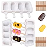 Popsicle Mold Sets Oval Silicone Ice Pop Makers Reusable Ice Cream Mold for Homemade Ice Cream for Kids 3 Piece (elliptical)Silicone Frozen Ice Popsicle Maker with 100 Popsicle Sticks