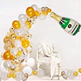 97pcs Champagne Balloon Arch Garland Kit, 40 Inch Giant Champagne Balloons and Gold Confetti balloons Clear Silver Balloons for New Year Party Wedding Birthday Graduation Party Decorations