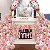 Rose Gold Champagne Bottle Balloon Garland Arch Kit, Rose Gold Happy Birthday Banner Balloons for Birthday Party Decorations, 18th 21st 30th 40th 50th 60th Birthday Decorations for Women Her Girls